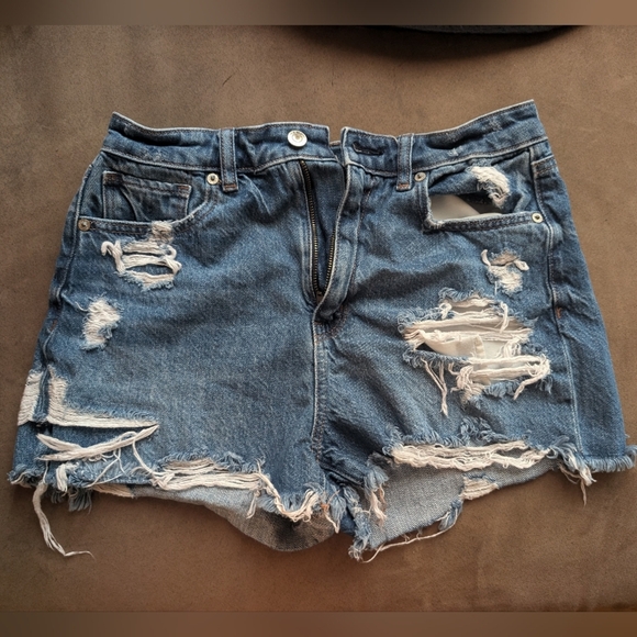 American Eagle Blue Distressed Jean Shorts - Picture 1 of 6